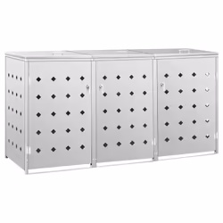 vidaXL Triple Wheelie Bin Shed 240L Stainless Steel Garbage Bin Box Outdoor - Additional view 4