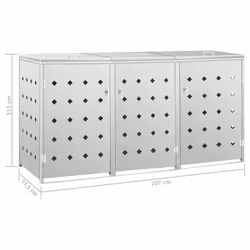 vidaXL Triple Wheelie Bin Shed 240L Stainless Steel Garbage Bin Box Outdoor - Additional view 9