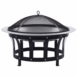 vidaXL Outdoor Fire Pit with Grill Stainless Steel Garden Burning Fireplace