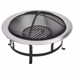 vidaXL Outdoor Fire Pit with Grill Stainless Steel Garden Burning Fireplace