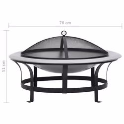 vidaXL Outdoor Fire Pit with Grill Stainless Steel Garden Burning Fireplace
