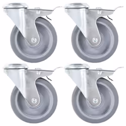 vidaXL Bolt Hole Swivel Casters with Double Brakes Trolley Wheel Caster TPR - 8 pcs