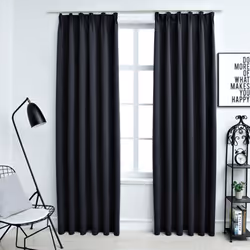 vidaXL 2x Blackout Curtains with Hooks Black 225cm Blind Window Drape Covering