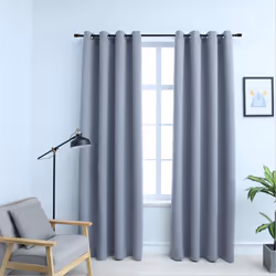vidaXL 2x Blackout Curtains with Metal Rings Grey 140x225cm Blind Drapery