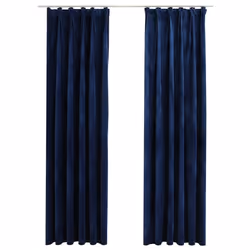 vidaXL 2x Blackout Curtains with Hooks Velvet Dark Blue 140x245cm Drapery
