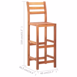 vidaXL 4x Solid Acacia Wood Bar Chairs with Backrest Garden Counter Stool