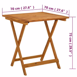 vidaXL Solid Acacia Wood Folding Garden Bistro Dining Outdoor Wooden Table - Additional view 7