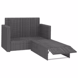2pc VidaXL Grey Poly-Rattan Garden Lounge Set With Cushions