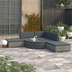 vidaXL 6x Garden Lounge Set with Cushions Poly Rattan Grey Outdoor Sofa Sets