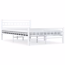 vidaXL Bed Frame White Metal 140x200cm Double Bedroom Slatted Base Furniture