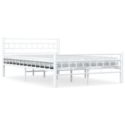 vidaXL Bed Frame White Metal 140x200cm Double Bedroom Slatted Base Furniture