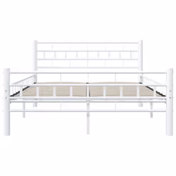 vidaXL Bed Frame White Metal 140x200cm Double Bedroom Slatted Base Furniture