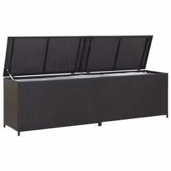 vidaXL Garden Storage Box Poly Rattan Black 200cm Chest Blanket Box Bench