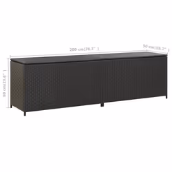 vidaXL Garden Storage Box Poly Rattan Black 200cm Chest Blanket Box Bench