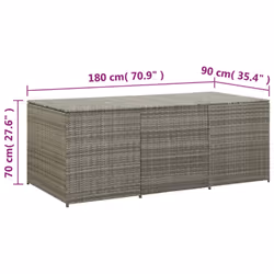 vidaXL Garden Storage Box Poly Rattan Grey Outdoor Garden Cushion Boxes Bench