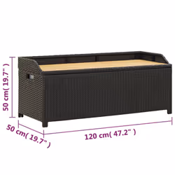 vidaXL Garden Storage Bench Poly Rattan 120cm Black Outdoor Cabinet Multi Box