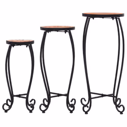 vidaXL 3x Mosaic Tables Round Terracotta Ceramic Tables Garden Balcony Table