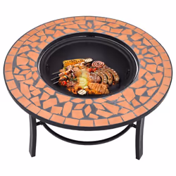 vidaXl Mosaic Fire Pit Terracotta 68cm Ceramic Tile Firepit Garden BBQ Stove