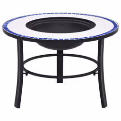 vidaXl Mosaic Fire Pit Blue & White 68cm Ceramic Tile Firepit Garden BBQ Stove