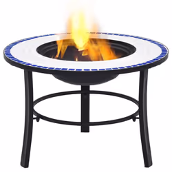 vidaXl Mosaic Fire Pit Blue & White 68cm Ceramic Tile Firepit Garden BBQ Stove - Additional view 4