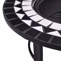vidaXl Mosaic Fire Pit Black & White 68cm Ceramic Tile Firepit Garden Stove