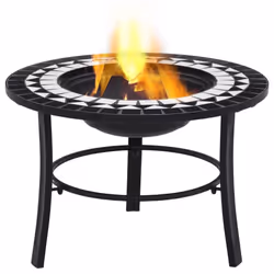 vidaXl Mosaic Fire Pit Black & White 68cm Ceramic Tile Firepit Garden Stove - Additional view 4