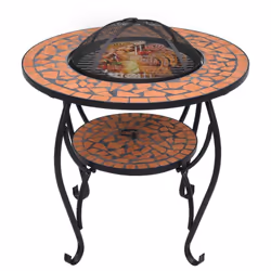 vidaXL Mosaic Fire Pit Table Terracotta Ceramic Barbecue BBQ Tables Fireplace