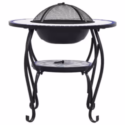 vidaXL Mosaic Fire Pit Table Blue and White Ceramic Barbecue BBQ Fireplace - Additional view 4