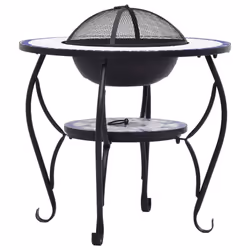 vidaXL Mosaic Fire Pit Table Blue and White Ceramic Barbecue BBQ Fireplace - Additional view 5