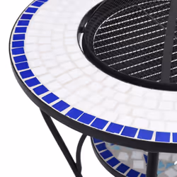 vidaXL Mosaic Fire Pit Table Blue and White Ceramic Barbecue BBQ Fireplace - Additional view 6