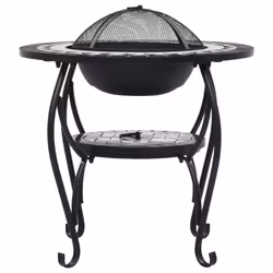 vidaXL Mosaic Fire Pit Table Black and White Ceramic Barbecue BBQ Fireplace