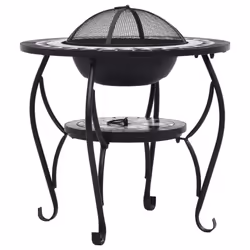 vidaXL Mosaic Fire Pit Table Black and White Ceramic Barbecue BBQ Fireplace - Additional view 4