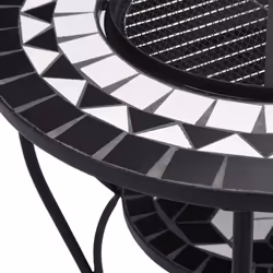 vidaXL Mosaic Fire Pit Table Black and White Ceramic Barbecue BBQ Fireplace - Additional view 5