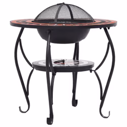 vidaXL Mosaic Fire Pit Table Terracotta and White Ceramic Barbecue Fireplace