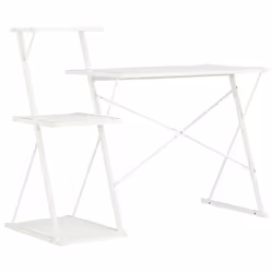 vidaXL Computer Desk with 3 Tier Bookcase X-Shape Legs White Home Office Desk - Additional view 3
