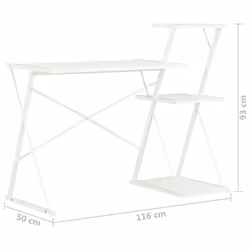 vidaXL Computer Desk with 3 Tier Bookcase X-Shape Legs White Home Office Desk - Additional view 6