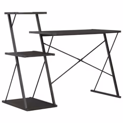 vidaXL Computer Desk with 3 Tier Bookcase X-Shape Legs Black Home Office Desk - Additional view 3