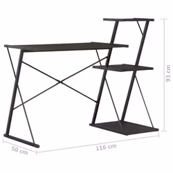 vidaXL Computer Desk with 3 Tier Bookcase X-Shape Legs Black Home Office Desk - Additional view 6