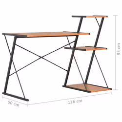 vidaXL Computer Desk with 3 Tier Bookcase X-Shape Legs Black and Brown PC Desk - Additional view 6