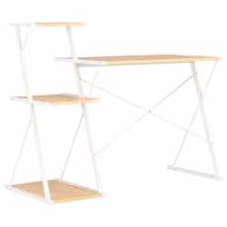 vidaXL Computer Desk with 3 Tier Bookcase X-Shape Legs White and Oak PC Desk - Additional view 3