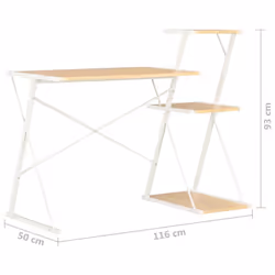 vidaXL Computer Desk with 3 Tier Bookcase X-Shape Legs White and Oak PC Desk - Additional view 6