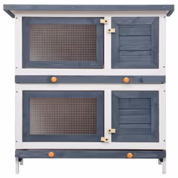 vidaXL Outdoor Rabbit Hutch 4 Doors Grey Wood Pet House Habitat Cage Carrier - Additional view 2