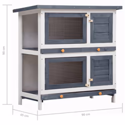 vidaXL Outdoor Rabbit Hutch 4 Doors Grey Wood Pet House Habitat Cage Carrier - Additional view 6