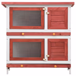 vidaXL Outdoor Rabbit Hutch 4 Doors Red Wood Pet House Habitat Cage Carrier - Additional view 2
