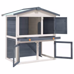 vidaXL Outdoor Rabbit Hutch 3 Doors Grey Wood Pet House Habitat Cage Carrier - Additional view 2