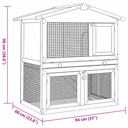 vidaXL Outdoor Rabbit Hutch 3 Doors Grey Wood Pet House Habitat Cage Carrier - Additional view 5