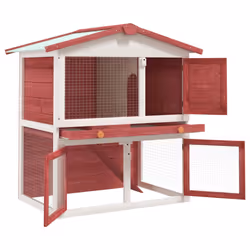 vidaXL Outdoor Rabbit Hutch 3 Doors Red Wood Pet House Habitat Cage Carrier - Additional view 2