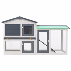 vidaXL Outdoor Large Rabbit Hutch Grey and White Wood Small Animal Shelter - Additional view 2