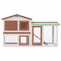 vidaXL Outdoor Large Rabbit Hutch Brown and White Wood Small Animal Cage House - Additional view 2