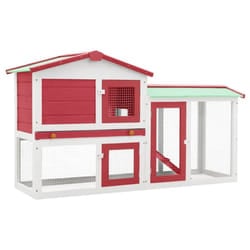 vidaXL Outdoor Large Rabbit Hutch Red and White Wood Outdoor Pet Animal Cage